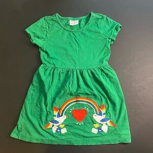Hanna Andersson Green Rainbow, heart, and Bird Appliqué Dress  size 5